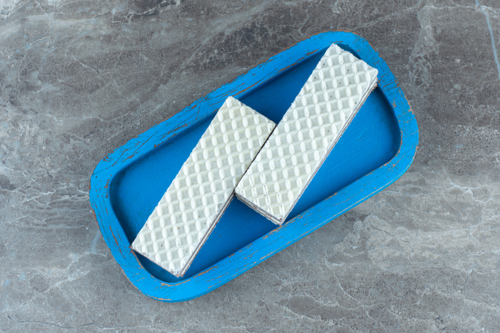 Expanded Polystyrene Imitation Wafers on Blue Tray