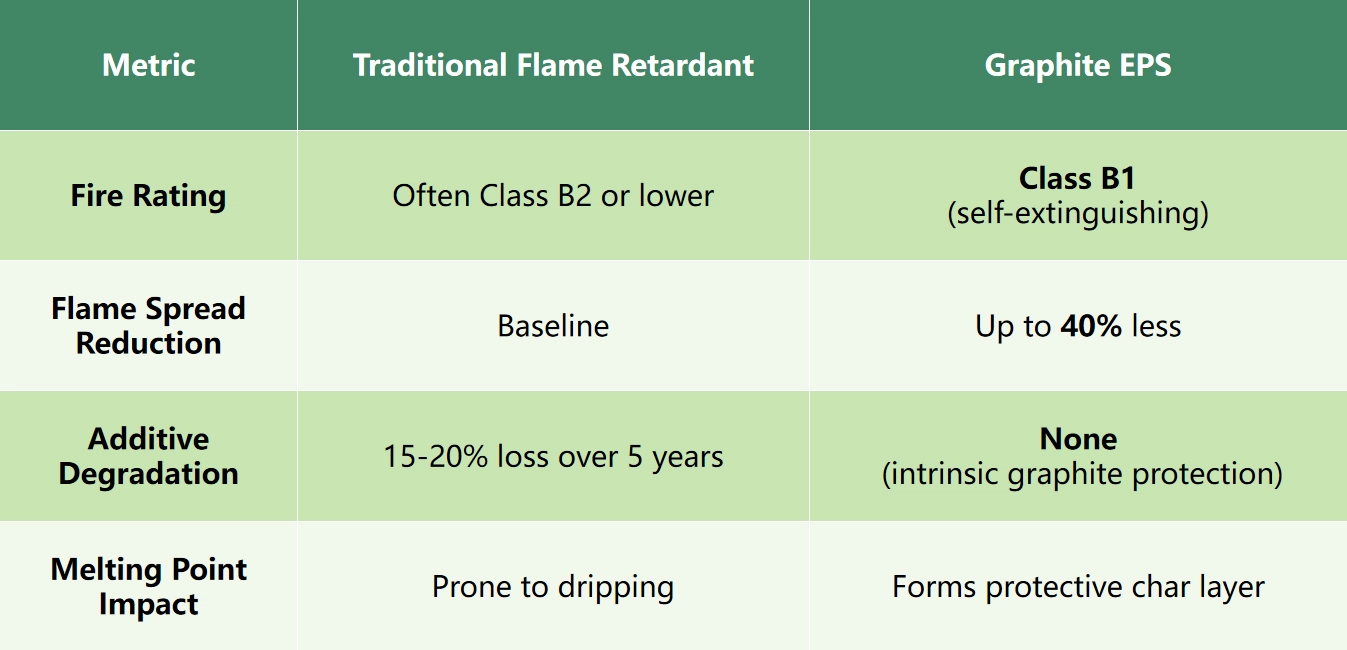 Comparison table between traditional flame retardant foam and graphite EPS