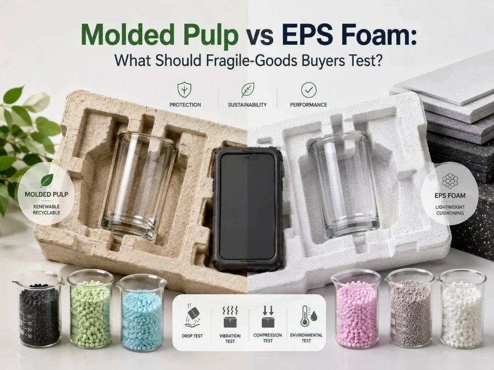 Molded pulp and EPS foam packaging samples for material selection